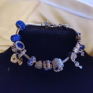 Elegant Silver and Blue Charm Bracelet